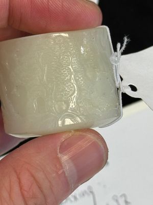 A fine Chinese white jade inscribed archer ring, Zigang 子岡 mark, 18th C. — 照片 20