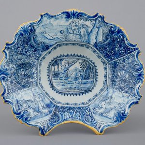 A fine Dutch Delft blue and white shaving basin with a biblical scene and dated 1803 — photo 1