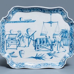 A fine Dutch Delft blue and white 'tobacco production' plaque, 18th C. — photo 1