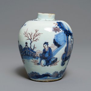 A fine Dutch Delft blue, white and manganese chinoiserie vase, 2nd half 17th C. — 照片 3