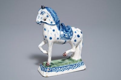 A fine Dutch Delft model of a horse on a ground, 18th C.