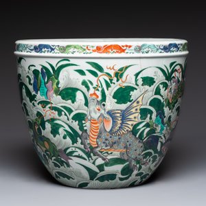 A fine famille verte-style 'Mythical Beasts and Fish' scroll pot or jardinière, Samson, Paris, 19th C. — foto 2