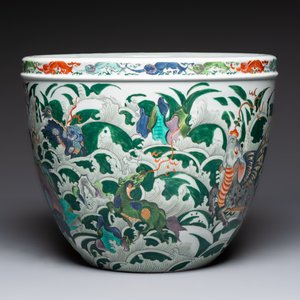 A fine famille verte-style 'Mythical Beasts and Fish' scroll pot or jardinière, Samson, Paris, 19th C. — foto 5