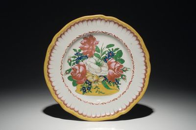 A fine French faience dish with floral design, Les Islettes, Dupré period, 1st half 19th C.