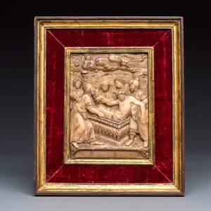 A fine gilt-heightened Malines alabaster carving with 'The Entombment of Christ' — photo 1