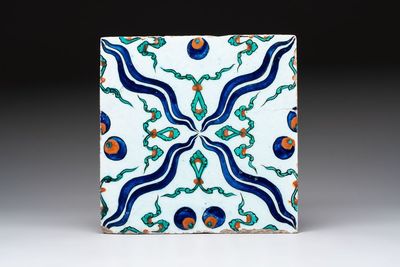 A fine intact Iznik 'Cintamani' tile, Tekfur Saray kilns, Turkey, early 18th C.