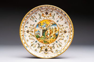 A fine Italian maiolica 'Expulsion from Paradise' dish, Benucci e Latti workshop, Pesaro, early 19th C.