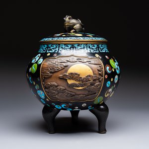 A fine Japanese cloisonné tripod censer and cover with a mythical-animal-form finial, Meiji, 19th C. — 照片 4
