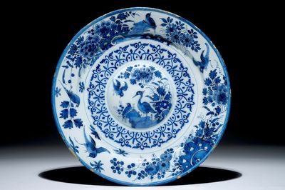 A fine large Dutch Delft blue and white cardinals dish, ca. 1690