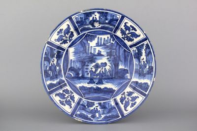 A fine large Dutch Delft blue and white chinoiserie charger, ca. 1700