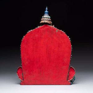 A fine large Nepalese red coral and precious stone-inset brass and silver filigree 'Bhairava' mask, 19th C. — photo 5