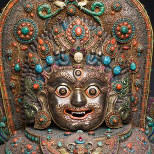 A fine large semi-precious-stone-inlaid filigree silver 'Bhairava' mask, Tibet or Nepal, 19th C. — photo 8