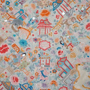 A fine large square Chinese table embroidery with mother of pearl heads, 19th C. — 照片 6