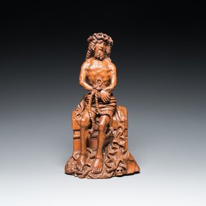 A fine oak sculpture of the Pensive Christ, Brussels, ca. 1500 — 照片 1