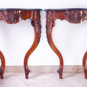 A fine pair of carved wood wall console tables, 19th C. — 照片 2