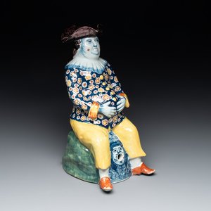 A fine polychrome Dutch Delft 'bobbejak' ewer, 18th C. — photo 1