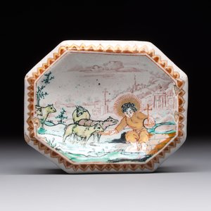 A fine polychrome Dutch Delft doré 'good shepherd' salt, 18th C. — photo 2