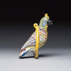 A fine polychrome Dutch Delft model of a parrot on a ring — 照片 4