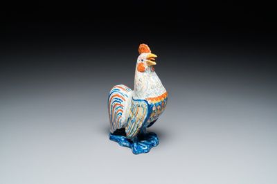 A fine polychrome Dutch Delft model of a rooster, 18th C.
