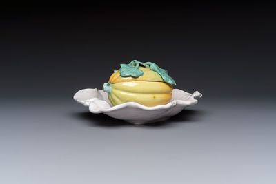 A fine polychrome Schrezheim faience 'Melon' tureen and cover, Germany, 18th C.