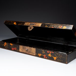 A fine rectangular Chinese lacquered and painted wooden box, signed Fen Yang Fu 汾陽府, dated 1669 — photo 4