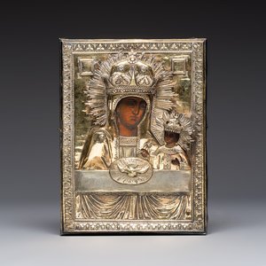 A fine Russian 'Mother of God' icon with silver riza, the silver marked Moscow, dated 1817 — photo 1