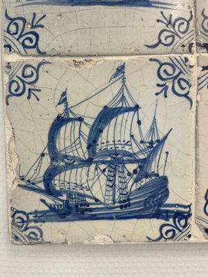 A fine set of 9 blue and white Dutch Delft tiles with ships, 17th C. — foto 2