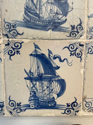A fine set of 9 blue and white Dutch Delft tiles with ships, 17th C. — foto 7
