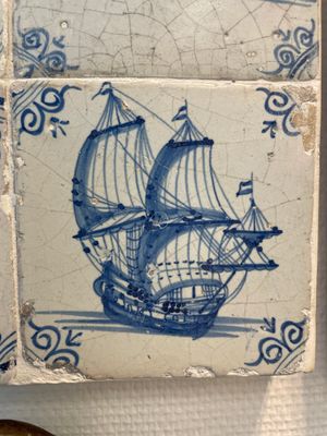 A fine set of 9 blue and white Dutch Delft tiles with ships, 17th C. — foto 8
