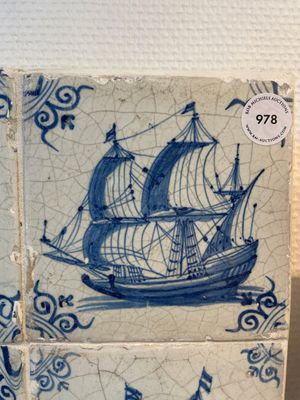 A fine set of 9 blue and white Dutch Delft tiles with ships, 17th C. — foto 10