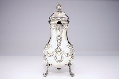 A fine silver coffee jug with wooden handle, Bruges, Pieter De Thieu, 1774