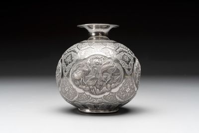 A fine silver vase with birds for the Turkish market, Egypt, dated 1936