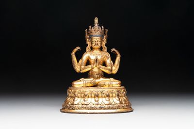 A fine Sino-Tibetan gilt-bronze Buddha, 17/18th C.