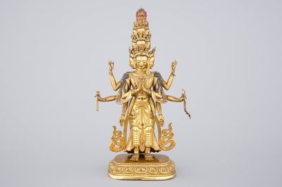 A fine Sino-Tibetan gilt bronze figure of Avalokitesvara, 17-18th C.