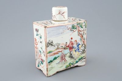 A fine square Chinese famille rose tea caddy and cover, Qianlong, 18th C.