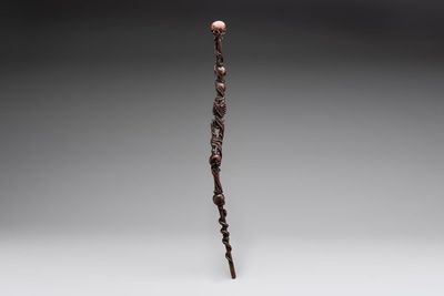 A finely carved boxwood 'vanitas' or 'memento mori' stick, 18/19th C.