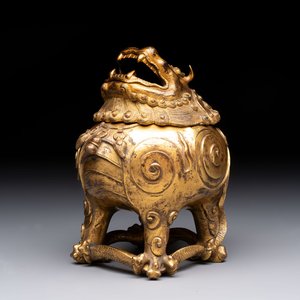 A finely cast Chinese gilt-bronze 'luduan' censer, possibly Ming — 照片 1