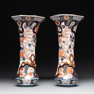 A five-piece Imari-style garniture with birds among flowering branches, incl. 3 stands, Samson, Paris, 19th C. — photo 18
