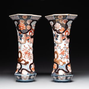 A five-piece Imari-style garniture with birds among flowering branches, incl. 3 stands, Samson, Paris, 19th C. — photo 19