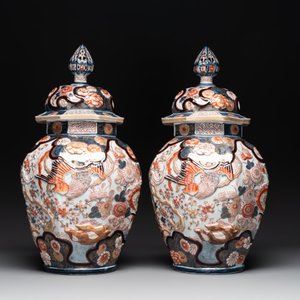 A five-piece Imari-style garniture with birds among flowering branches, incl. 3 stands, Samson, Paris, 19th C. — photo 3