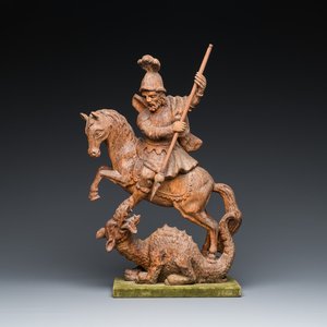 A Flemish carved oak 'St. George and the dragon' group, Antwerp, 16th C. — 照片 1