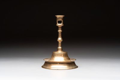 A Flemish or French knotted brass candlestick, 15/16th C.