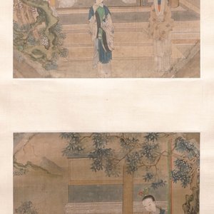 A frame of two Chinese paintings on textile, 19th C. — 照片 1
