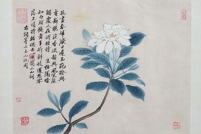 A framed Chinese floral painting, signed
