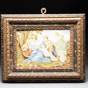A framed Italian maiolica 'biblical subject' plaque, Castelli, 18th C. — photo 1