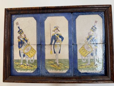 A framed six-piece 'Musicians' tile panel and two 'Landscape' tiles, France, 19th C. — foto 1