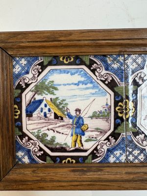 A framed six-piece 'Musicians' tile panel and two 'Landscape' tiles, France, 19th C. — foto 11