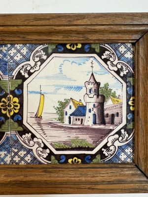 A framed six-piece 'Musicians' tile panel and two 'Landscape' tiles, France, 19th C. — foto 13