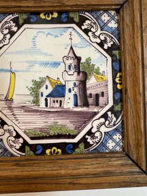 A framed six-piece 'Musicians' tile panel and two 'Landscape' tiles, France, 19th C. — foto 15