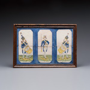 A framed six-piece 'Musicians' tile panel and two 'Landscape' tiles, France, 19th C. — foto 3